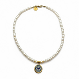 Small Freshwater Pearls w/ Evil Eye Pendant Choker
