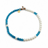 Glass Beads & Freshwater Pearl Choker | 16"