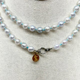 Silver Toned Akoya Pearls Strung on Silk | 32"