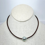 Single Tahitian Pearl on Leather Choker | 15" or 16"