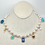 Edison Pearl Choker w/ Charms | Blue | E