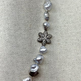 Mid-length Necklace | Keshi Pearls w/ Diamond Flower & Clasp | 20”
