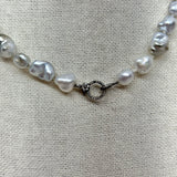 Mid-length Necklace | Keshi Pearls w/ Diamond Flower & Clasp | 20”
