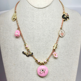 Evil Eye Charm Necklace | Pink | B | 21"