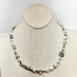 Mid-length Necklace | Keshi Pearls w/ Diamond Flower & Clasp | 20”