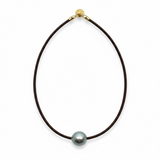 Single Tahitian Pearl on Leather Choker | 15" or 16"