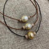 South Sea pearl w/ Gold Diamond Roundels Choker | 16"