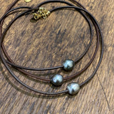 Single Tahitian Pearl on Leather Choker | 15" or 16"