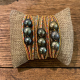 Triple Wrap Tahitian Pearls on Metallic Cord Bracelet