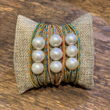 Triple Wrap Edison Pearls on Metallic Cord Bracelet