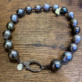 XL Tahitian pearls w/ Large diamond clasp | Dark brown leather | 17"