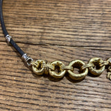 Gold Link Chain on Leather w/ Silver Accents