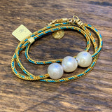 Triple Wrap Edison Pearls on Metallic Cord Bracelet