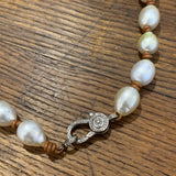 South Sea Pearls Mid-Length Necklace on Leather w/ Pave Diamond Clasp | 22”