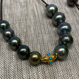 Adjustable Tahitian Pearl Necklace w/ 18K Gold & Turquoise