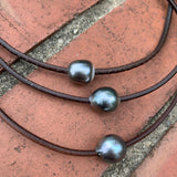 Single Tahitian Pearl on Leather Choker | 15" or 16"