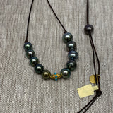 Adjustable Tahitian Pearl Necklace w/ 18K Gold & Turquoise