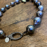 XL Tahitian pearls w/ Large diamond clasp | Dark brown leather | 17"