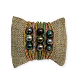 Triple Wrap Tahitian Pearls on Metallic Cord Bracelet
