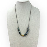 Adjustable Tahitian Pearl Necklace w/ 18K Gold & Turquoise