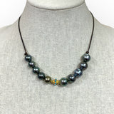 Adjustable Tahitian Pearl Necklace w/ 18K Gold & Turquoise