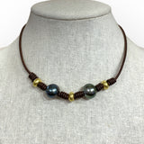 Tahitian Pearls w/ 18K Gold Roundels and Knots Choker | 16.5”