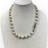 South Sea Pearls Mid-Length Necklace on Leather w/ Pave Diamond Clasp | 22”