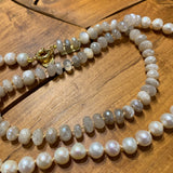 Necklace | Faceted Ivory Moonstone & Freshwater Pearls | 31"