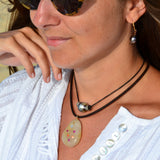 Tahitian Pearl w/ Silver Pave Diamond Rondels Choker | 16"