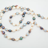 Tri-Colored Small Baroque Pearl on Leather Sautoir Necklace | 40"-45"