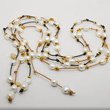 Freshwater Pearl Classic Lariat Necklace w/ Gold Beads