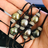 Tahitian Pearl w/ Silver Pave Diamond Rondels Choker | 16"
