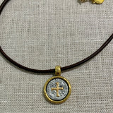Choker | Plated Coin w/ Cross on Leather