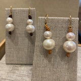 Round Pearl Stack on Leather Earrings