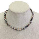 Keshi Pearls & Gold Pave Diamond Roundels Choker | 17”