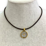 Choker | Plated Coin w/ Cross on Leather