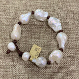 Small Baroque Pearls on Leather Bracelet