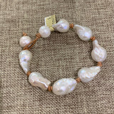 Small Baroque Pearls on Leather Bracelet