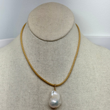 Braided Leather w/ Hanging Large Baroque Pearl Choker | 16"