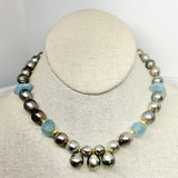 Tahitian Pearl with Gold and Aquamarine Choker | 15"