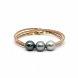 Triple Wrap Tahitian Pearls on Metallic Cord Bracelet