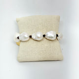 Small Baroque Pearls on Leather Bracelet