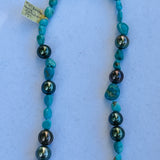 19” Turquoise and Tahitian Pearl w/ 18k Gold Necklace