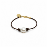 Single Pearl on Leather Bracelet