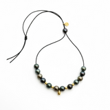Tahitian Pearl Necklace with Gold Roundels | Adjustable