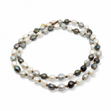 Tri-Colored Small Baroque Pearl on Leather Sautoir Necklace | 40"-45"