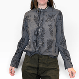 PDC - Relax Herbal Print Ruffle Collarless Blouse | Charcoal