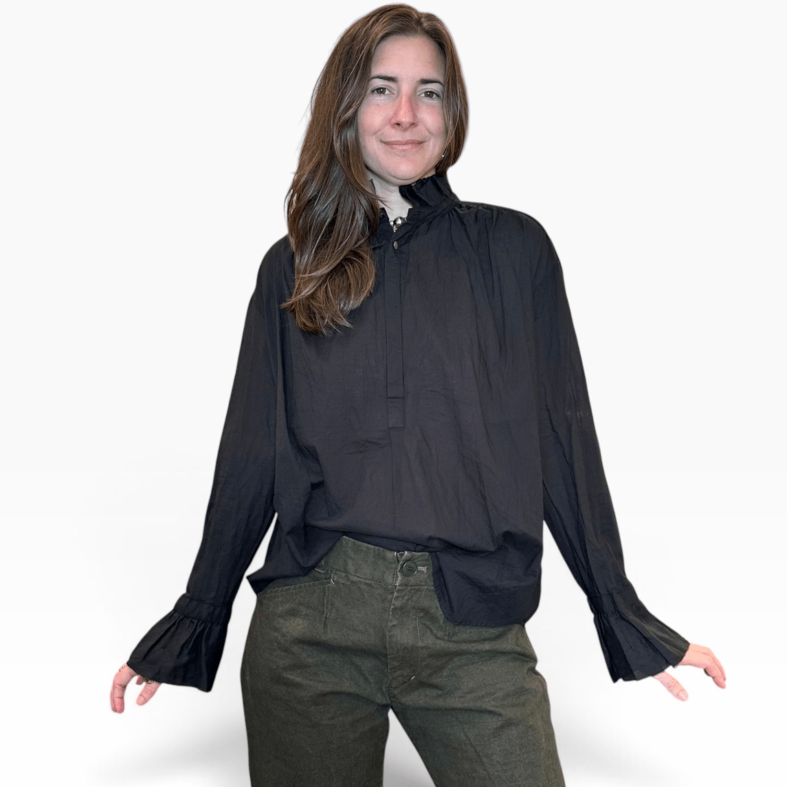 PDC - Cotton Lawn Ruffle Blouse | Black