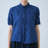 PDC - Shirring Stripe Short Sleeve Blouse | Navy
