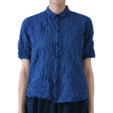 PDC - Shirring Stripe Short Sleeve Blouse | Navy